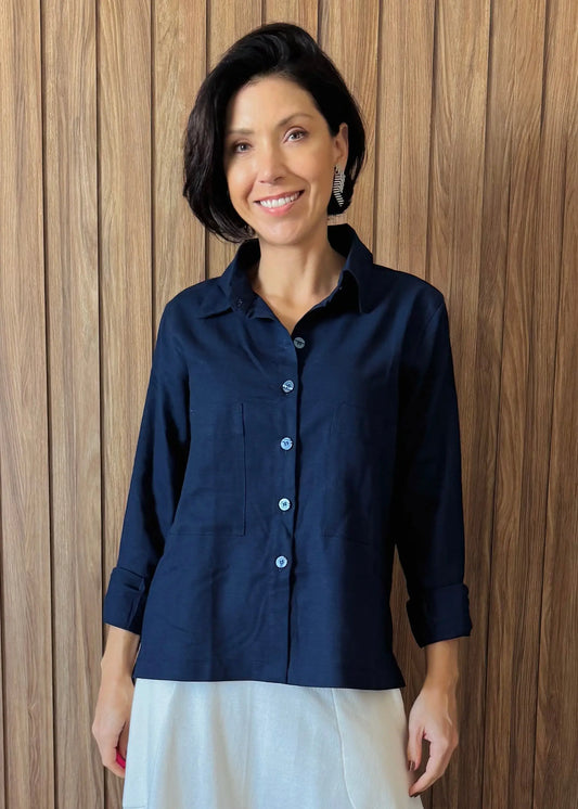 Camisa Essência Azul Marinho - Maira da Mai Style