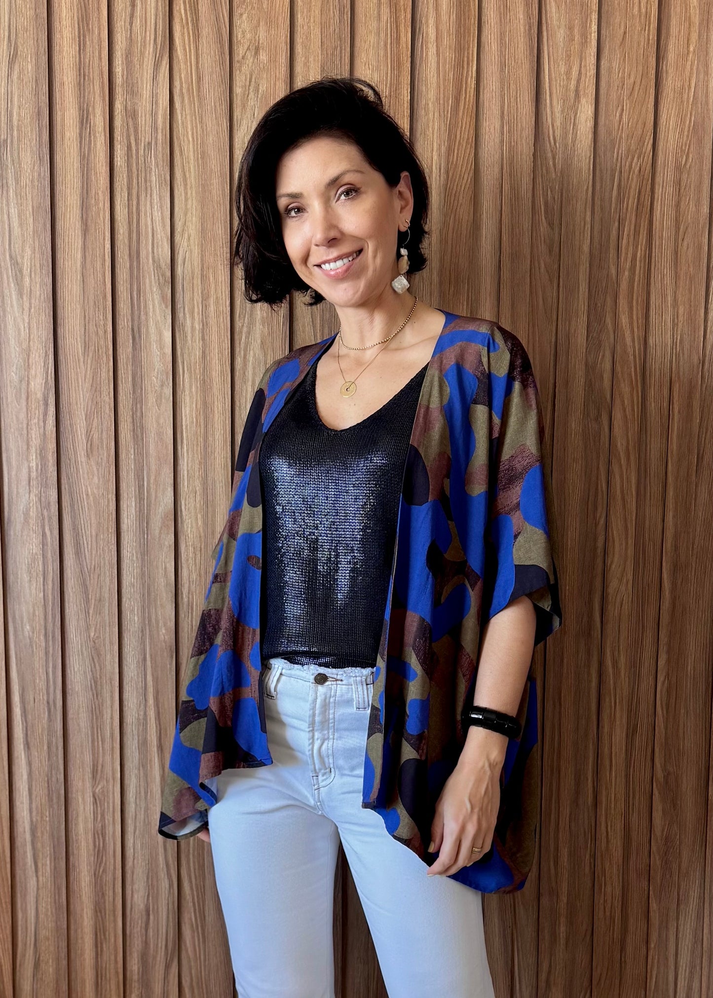 Kimono em Viscose Camuflagem Urbano Azul