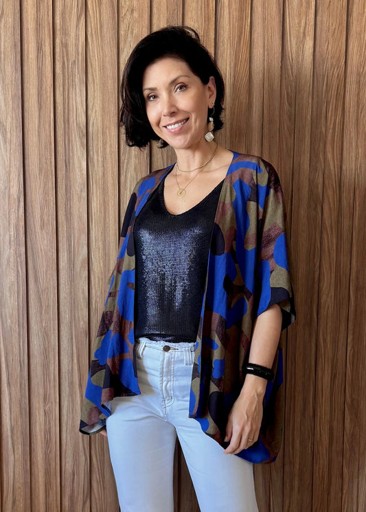 Kimono em Viscose Camuflagem Urbano Azul - Maira da Mai Style