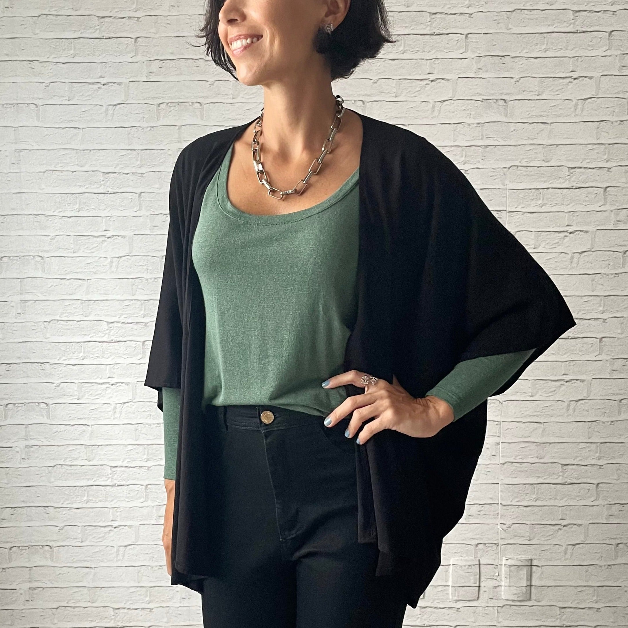 Kimono em Viscolinho Preto