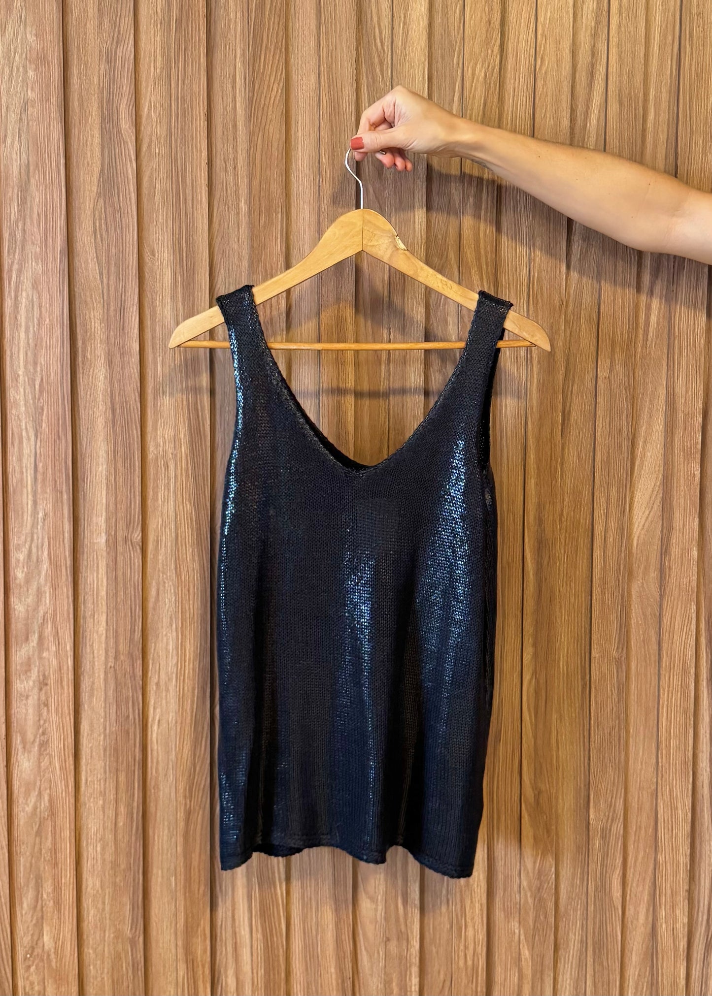 Regata Tricot Metalizado - Preta