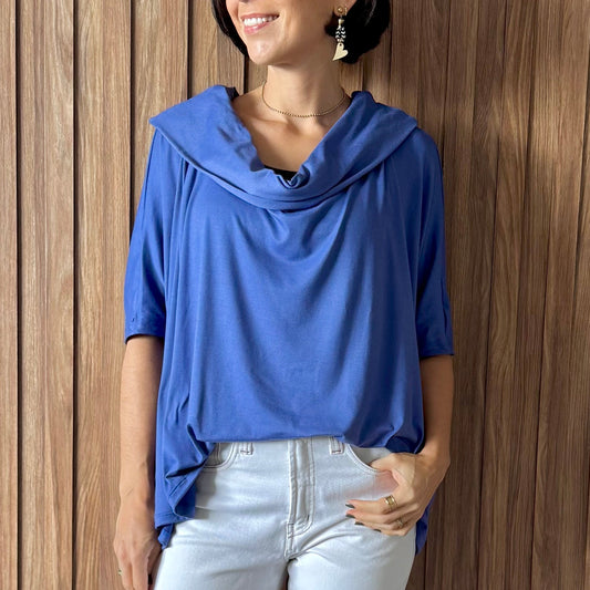 Blusa Golão Oversized em Suede Ecológico - Azul