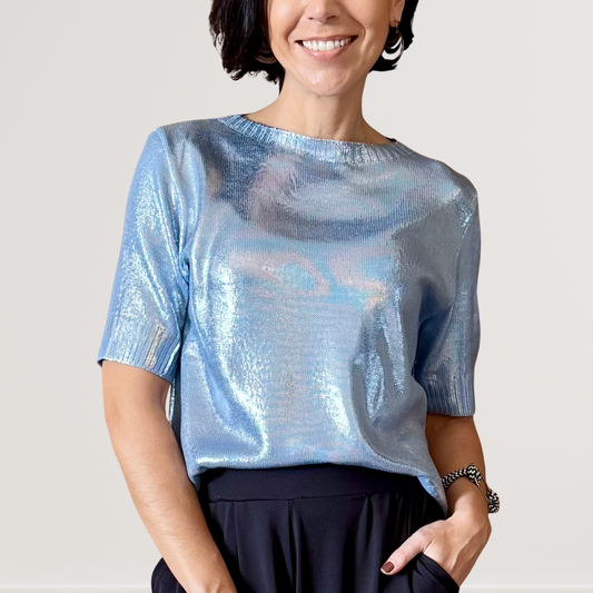 Camiseta Tricot Metalizado - Milky Blue