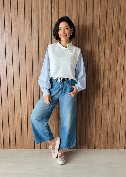 Camisa listrada azul gola padre