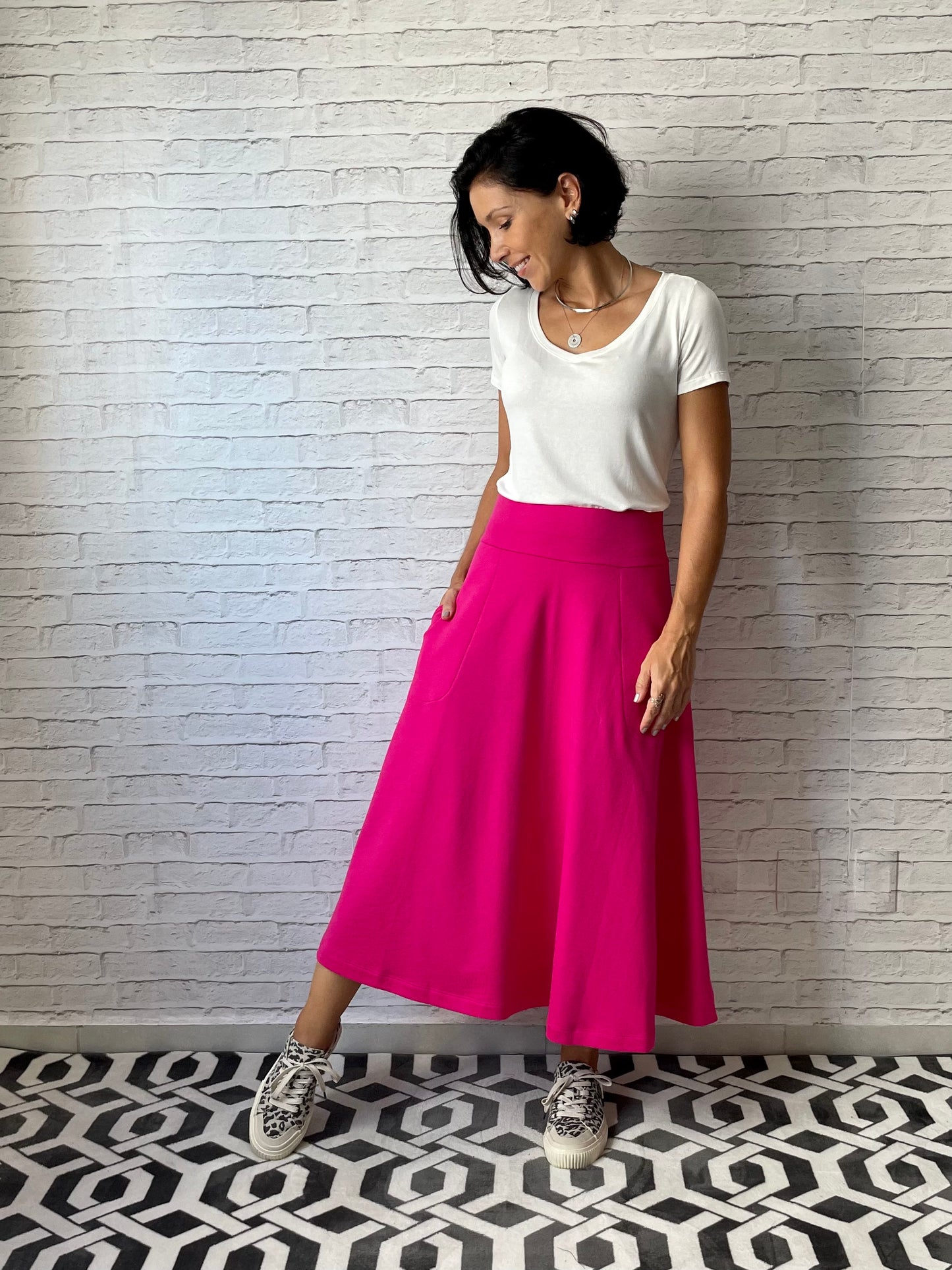 Saia Rodada Moletom com bolsos (Pink)