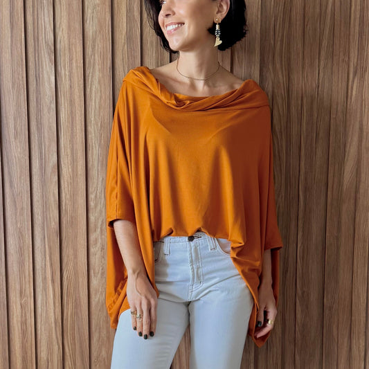 Blusa Golão Oversized em Suede Ecológico - Ocre