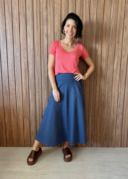 Saia Rodada Moletom com bolsos (Azul Jeans)