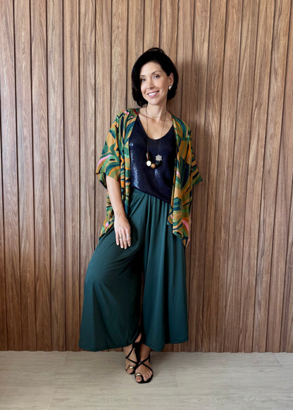 Calça Pantalona com bolsos em malha fria - Verde Musgo