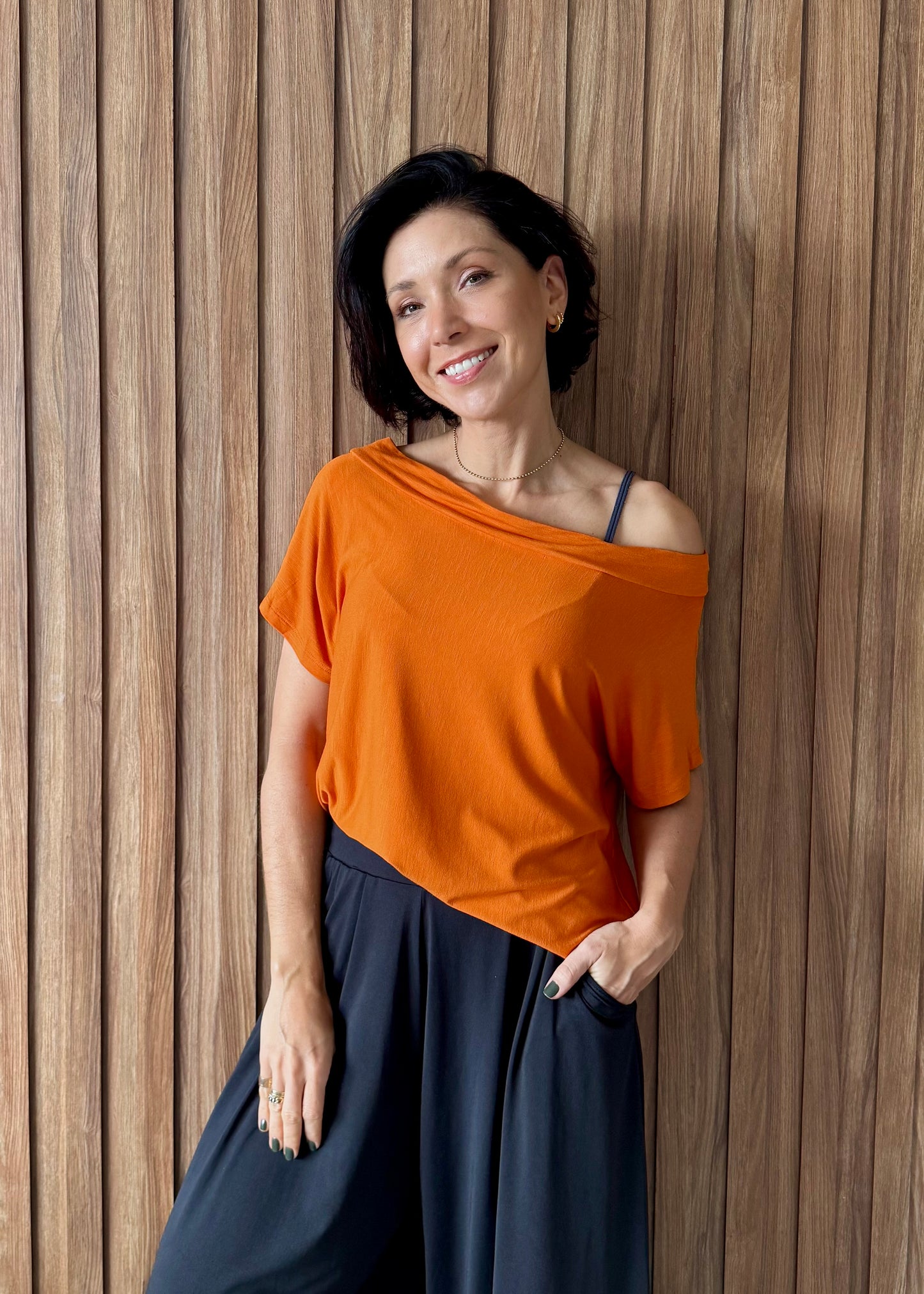 Blusa Quadrada Gola Ampla - Tangerina