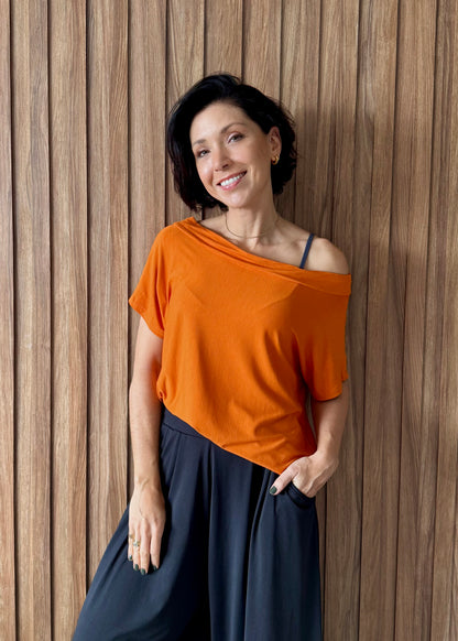 Blusa Quadrada Gola Ampla - Tangerina