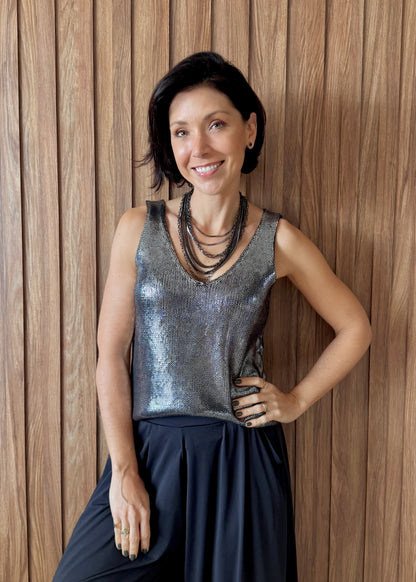 Regata Tricot Metalizado - Prateada