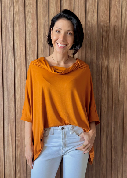 Blusa Golão Oversized em Suede Ecológico - Ocre - Maira da Mai Style