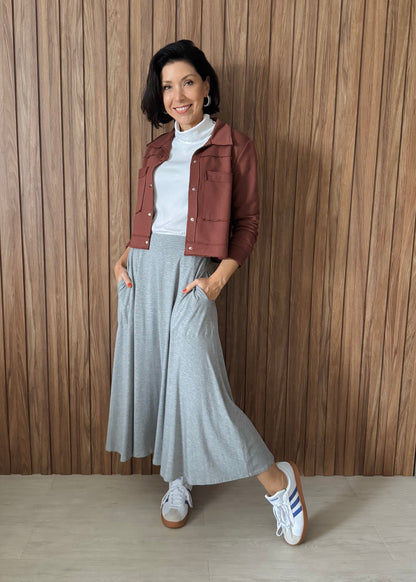 Saia Rodada em Viscolycra com bolsos (Cinza Mescla)