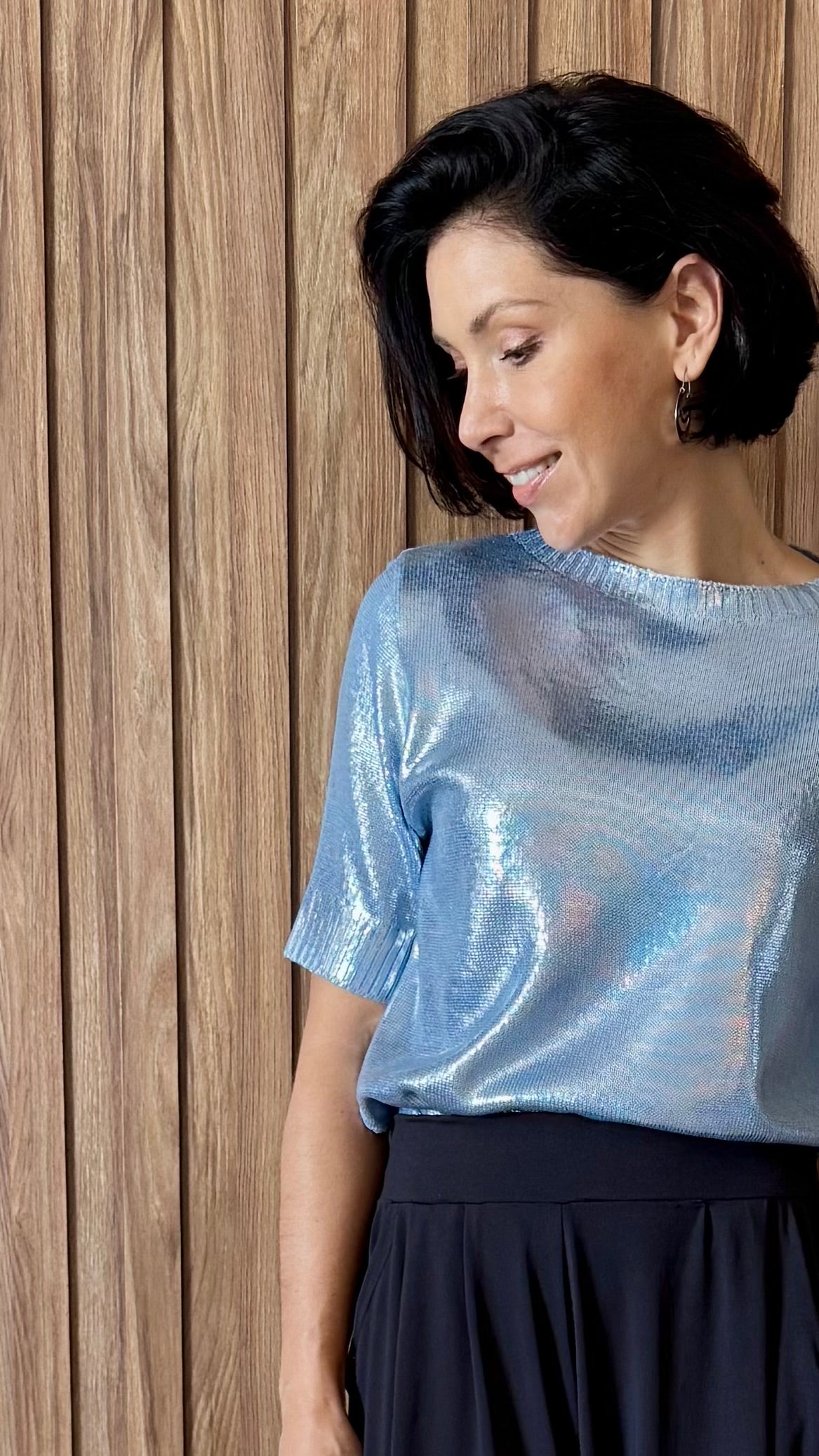 Camiseta Tricot Metalizado - Milky Blue