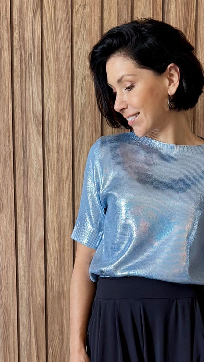 Camiseta Tricot Metalizado - Milky Blue