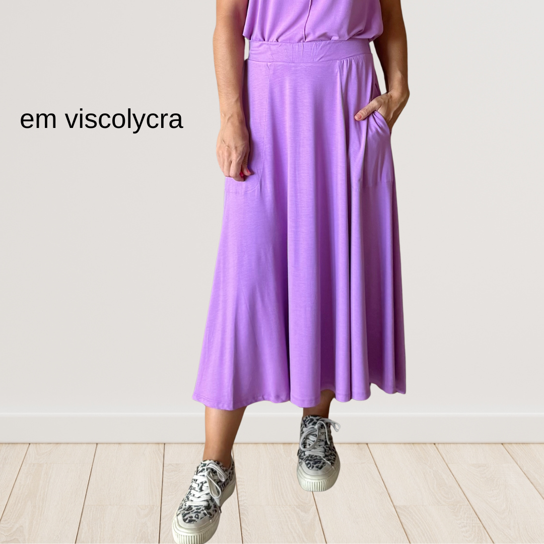 Saia Rodada em Viscolycra com bolsos (Lavanda)