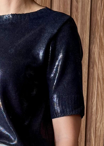 Camiseta Tricot Metalizado - Preta