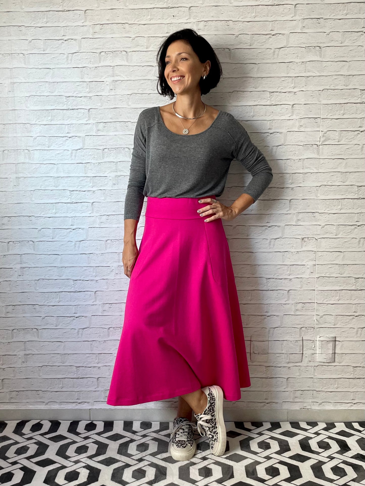 Saia Rodada Moletom com bolsos (Pink)