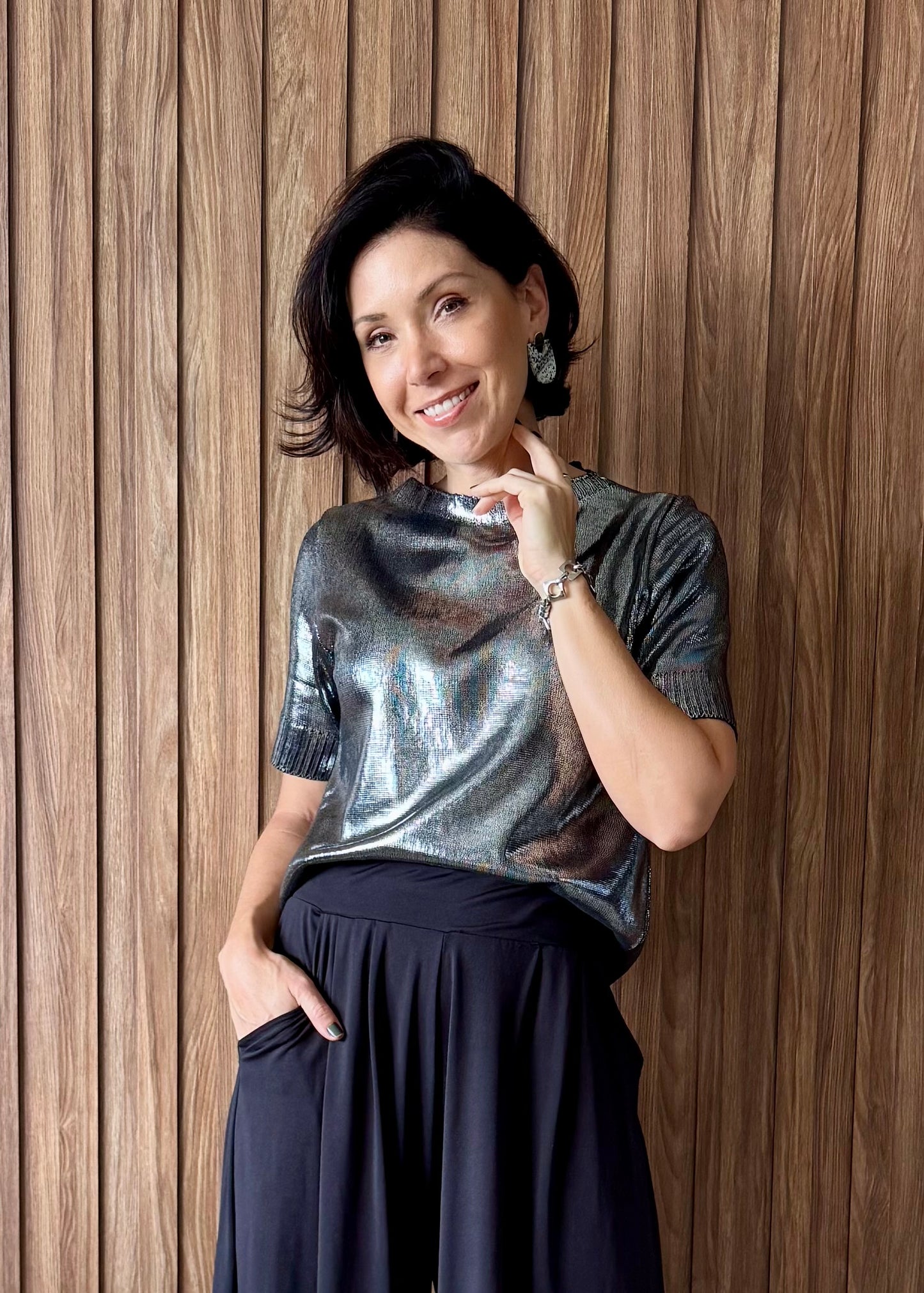 Camiseta Tricot Metalizado - Prata