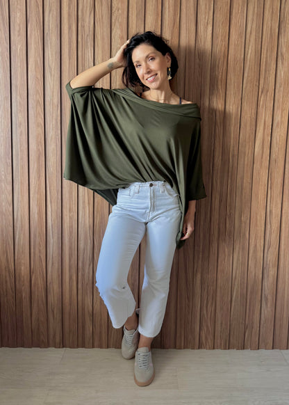 Blusa Golão Oversized em Suede Ecológico - Verde Militar