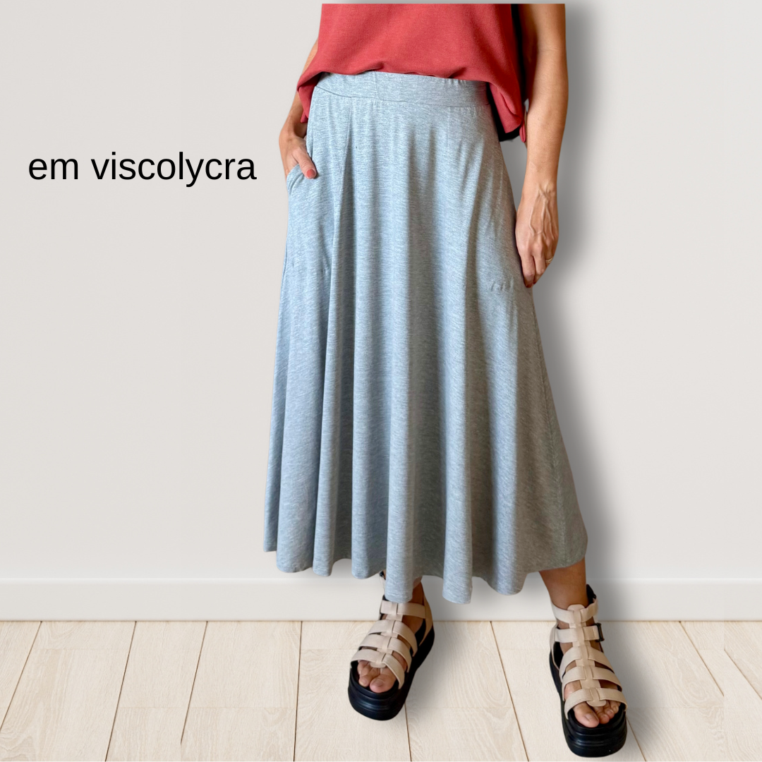 Saia Rodada em Viscolycra com bolsos (Cinza Mescla)