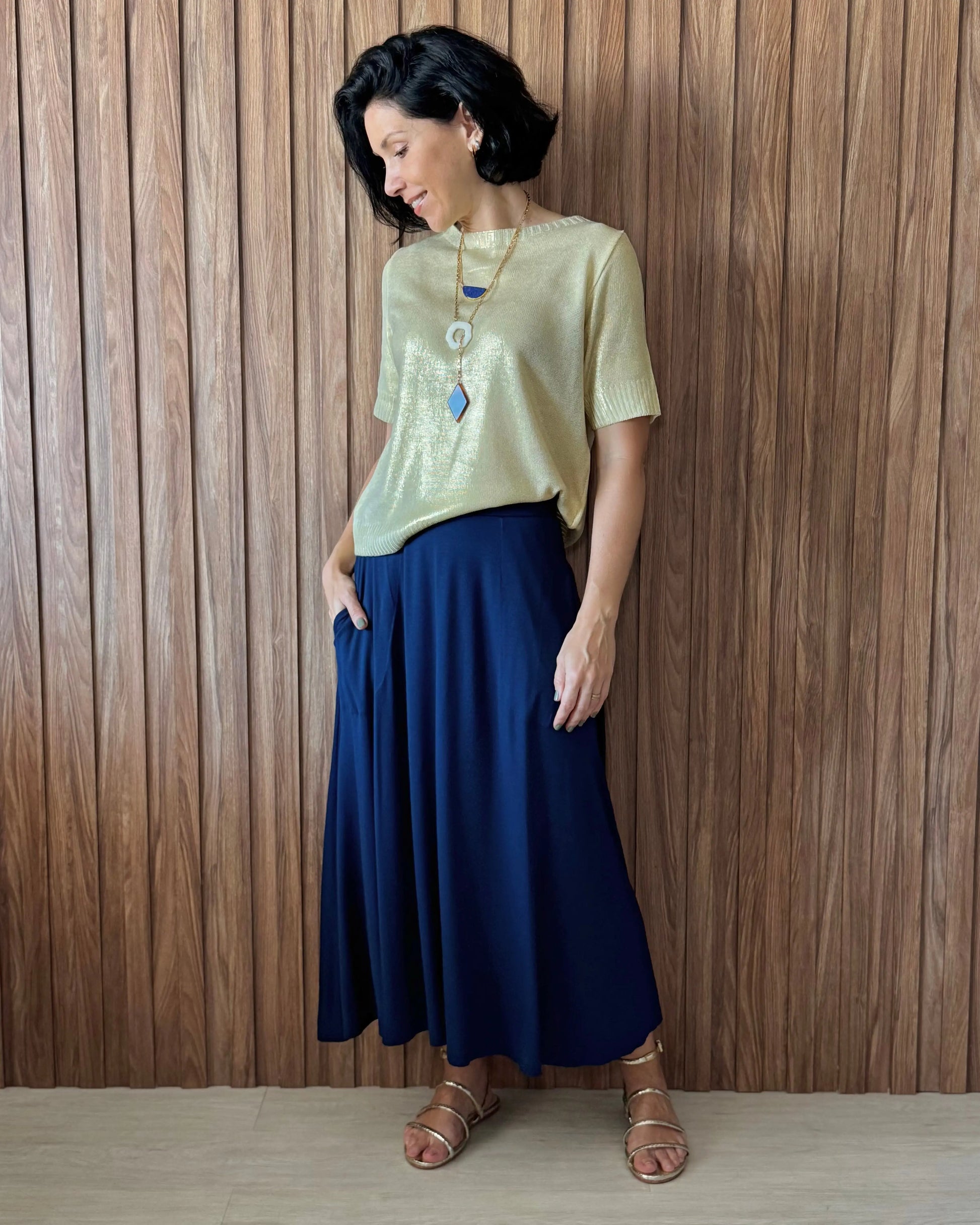 Camiseta Tricot Metalizado - Amarelo Candy - Maira da Mai Style