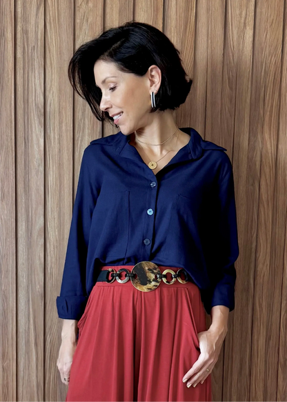 Camisa Essência Azul Marinho - Maira da Mai Style