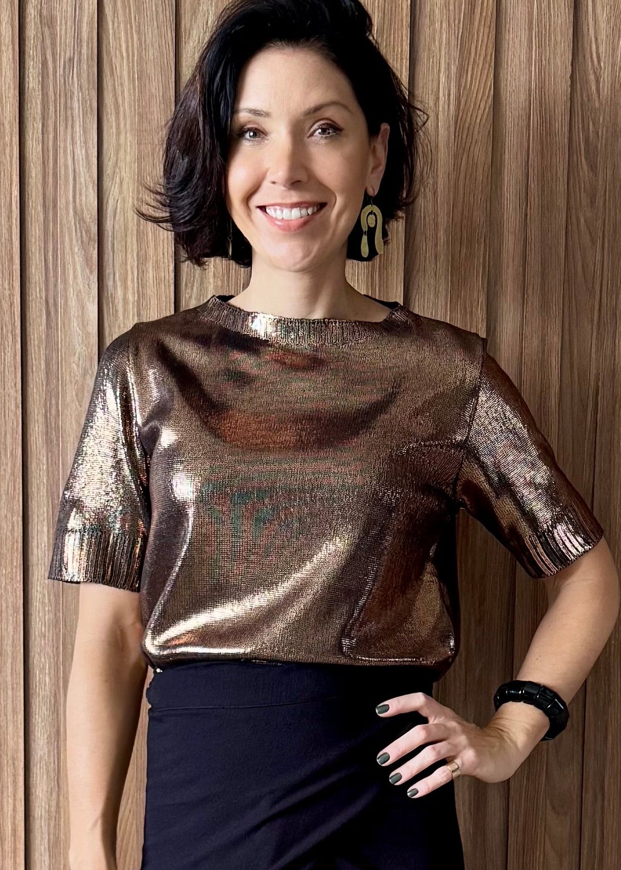 Camiseta Tricot Metalizado - Cobre