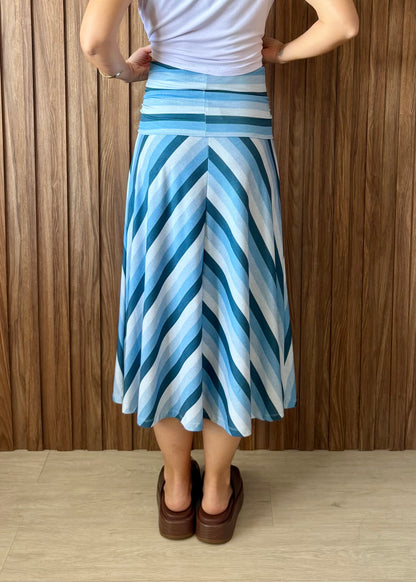 Saia cós dobrado listrada azul