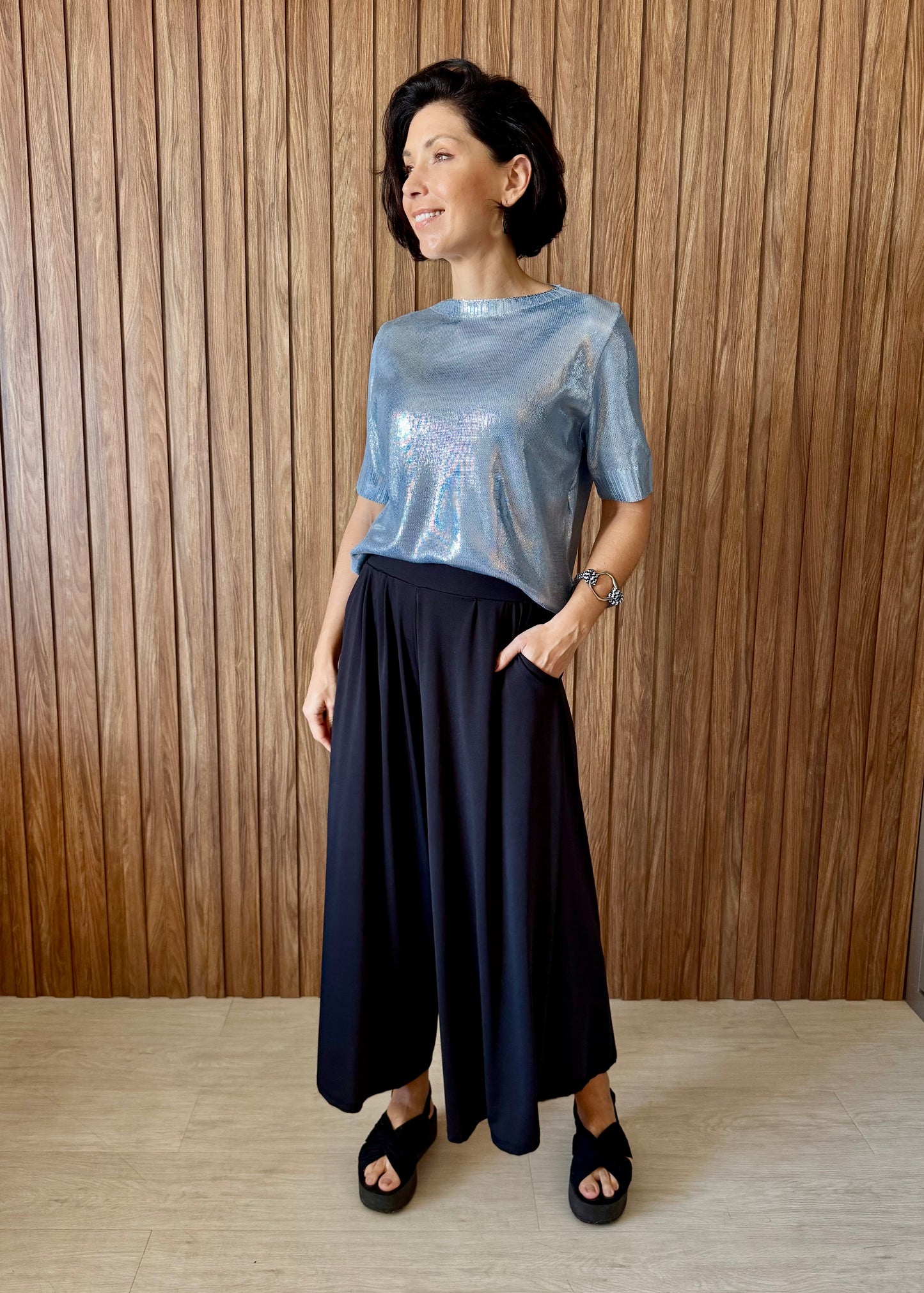 Camiseta Tricot Metalizado - Milky Blue