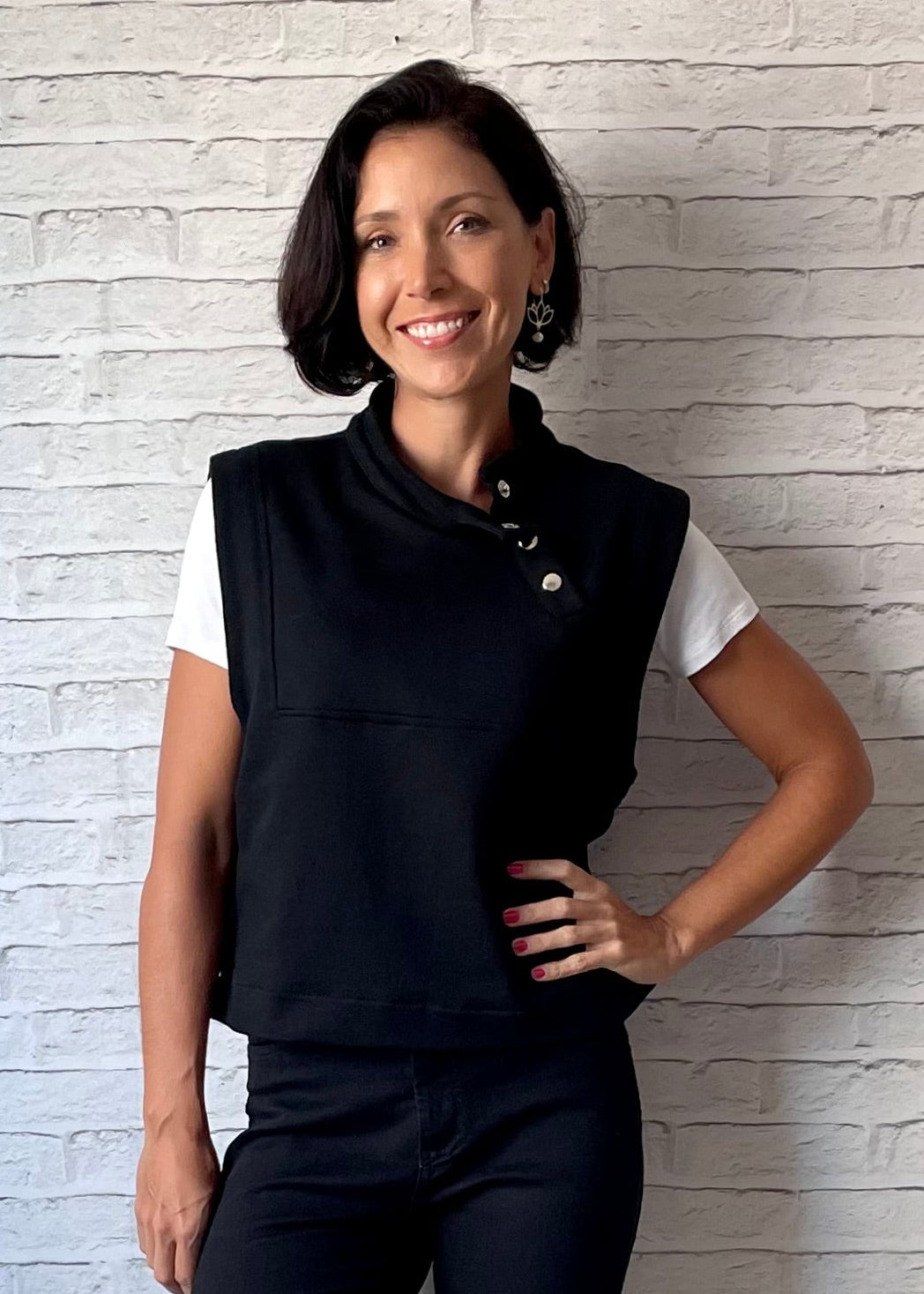 Colete Moletom com botões - Preto