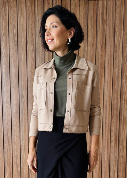 Gola Alta Canelada Manga Curta Verde Musgo