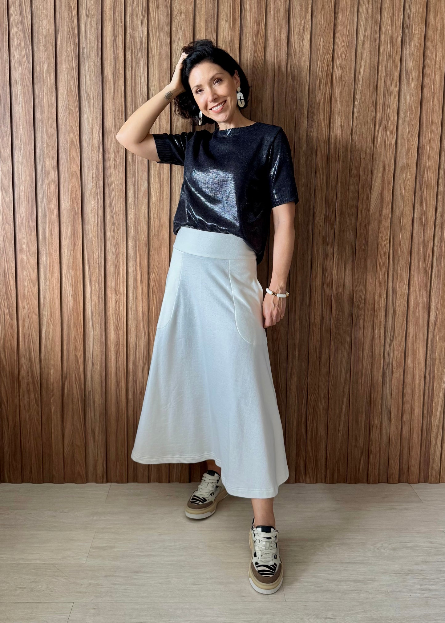 Camiseta Tricot Metalizado - Preta