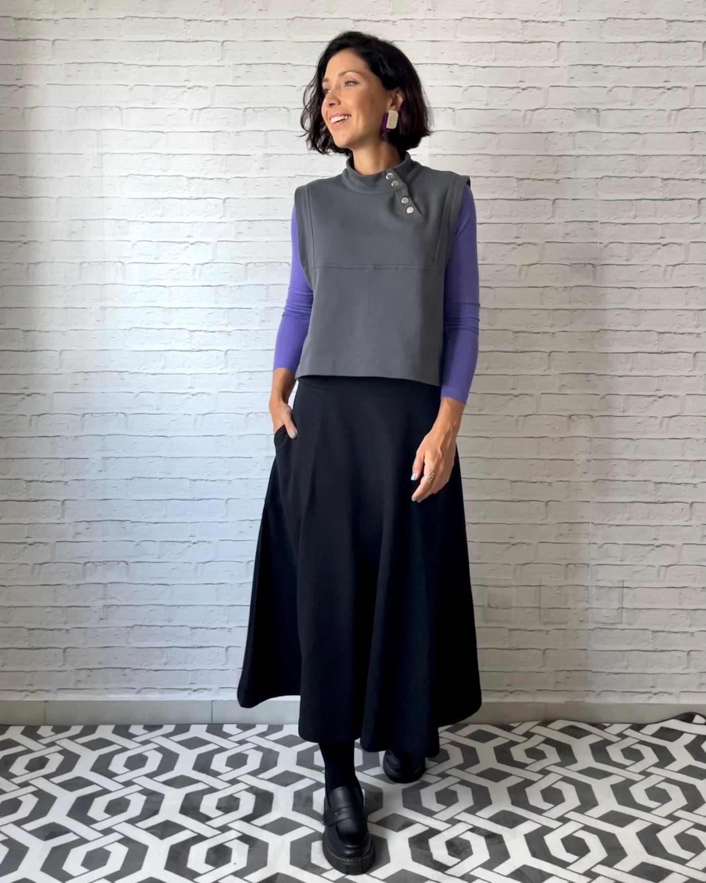 Blusa Manga Longa Decote Redondo - Roxa