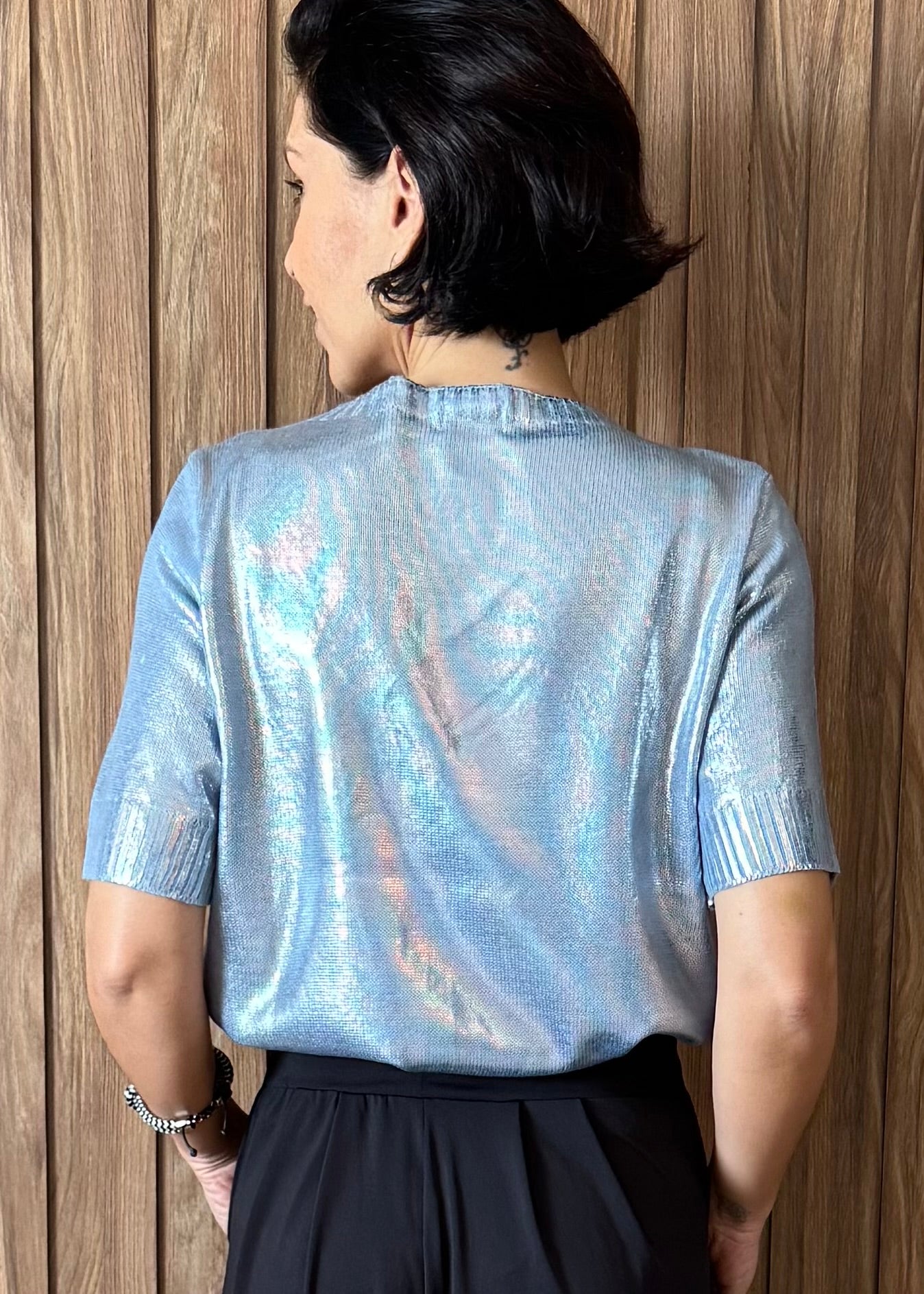 Camiseta Tricot Metalizado - Milky Blue