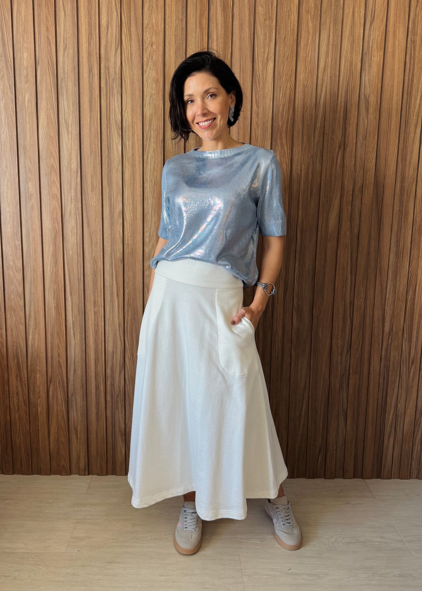 Camiseta Tricot Metalizado - Milky Blue