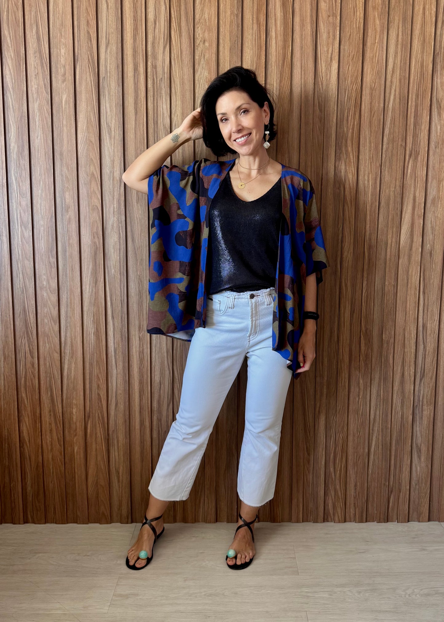 Kimono em Viscose Camuflagem Urbano Azul