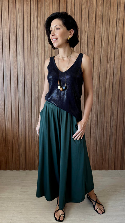 Calça Pantalona com bolsos em malha fria - Verde Musgo