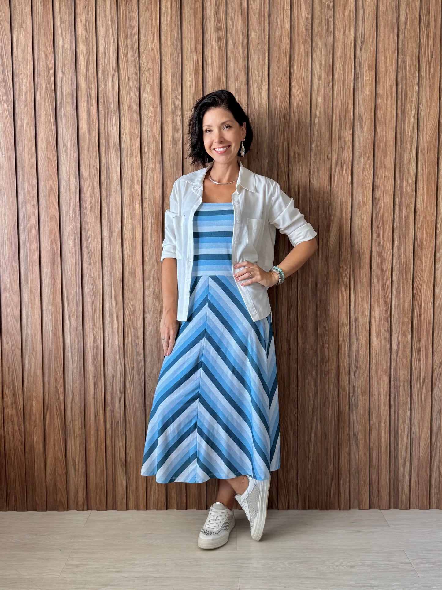 Saia cós dobrado listrada azul - Maira da Mai Style