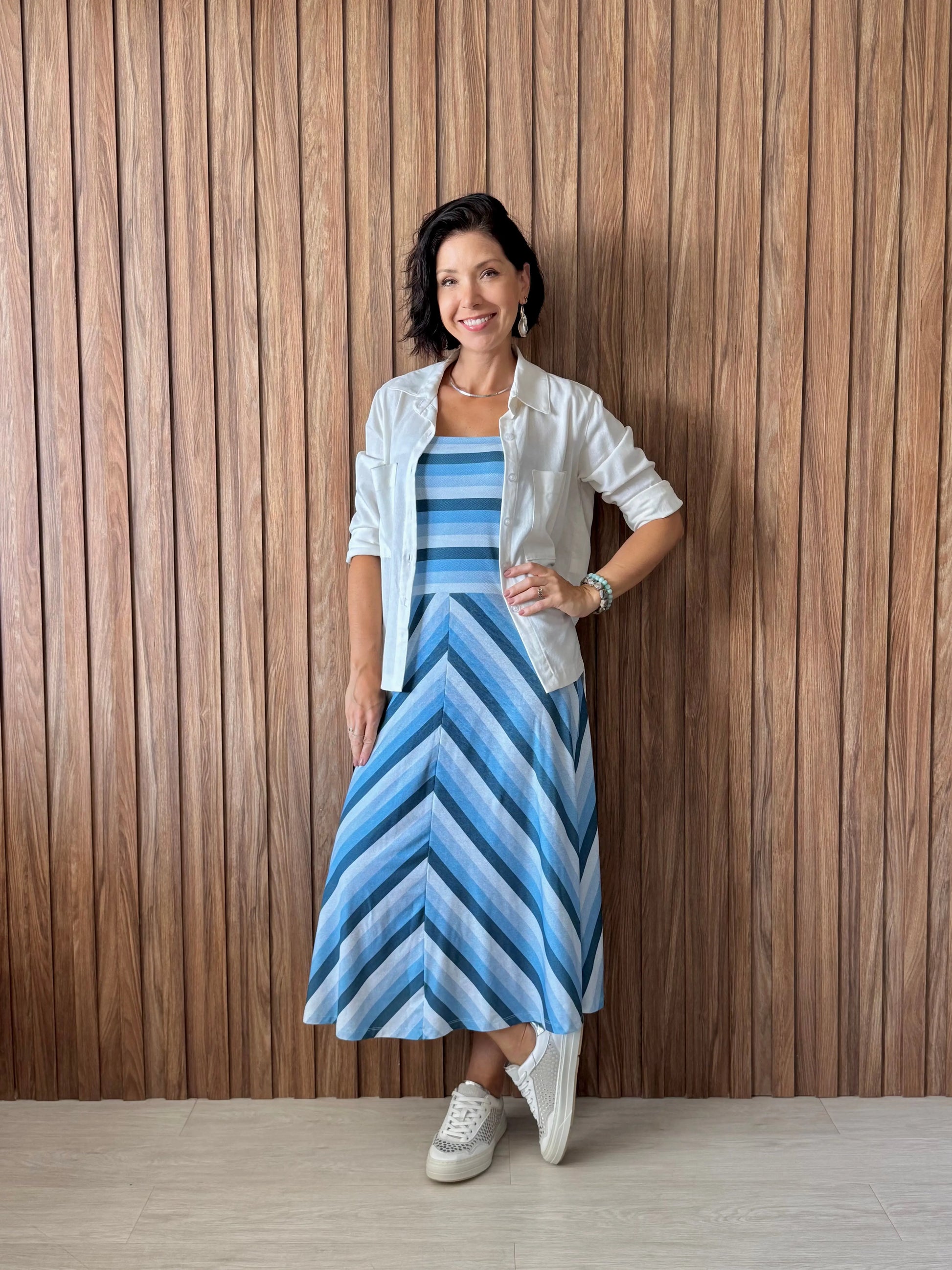 Saia cós dobrado listrada azul - Maira da Mai Style