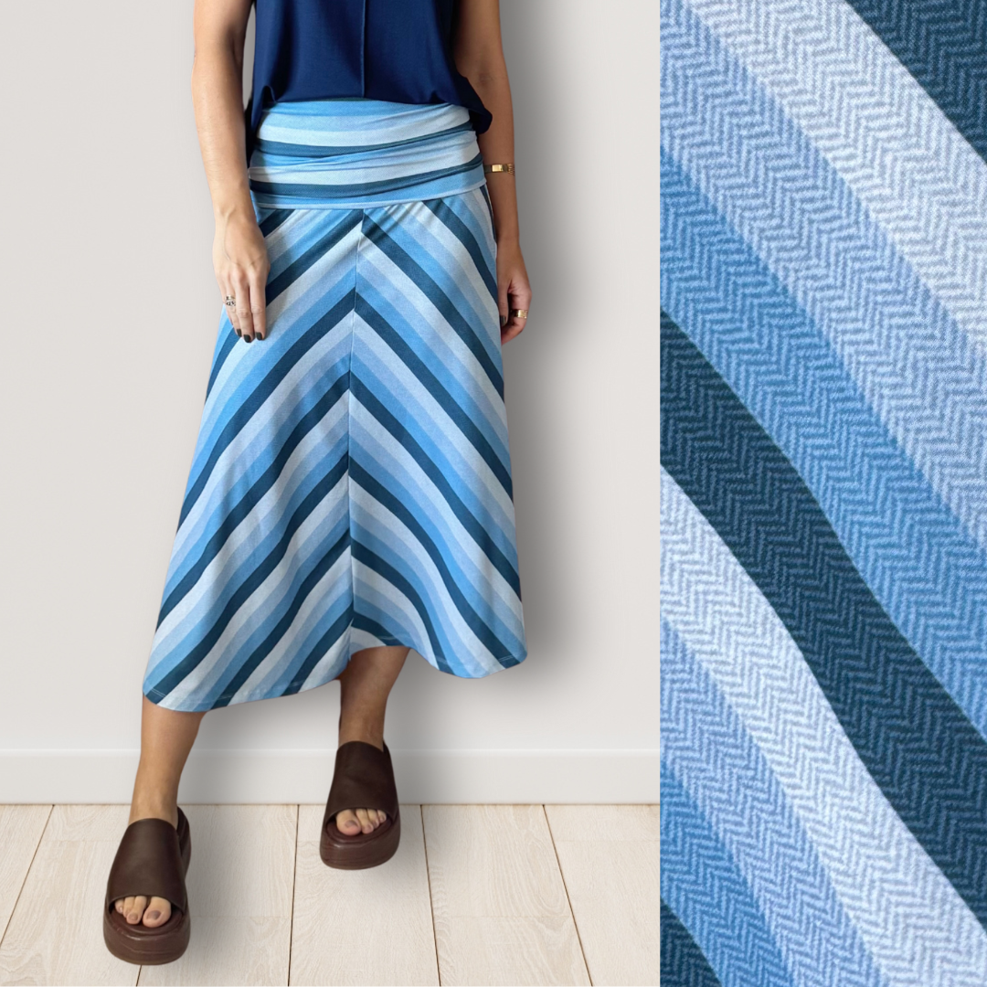 Saia cós dobrado listrada azul