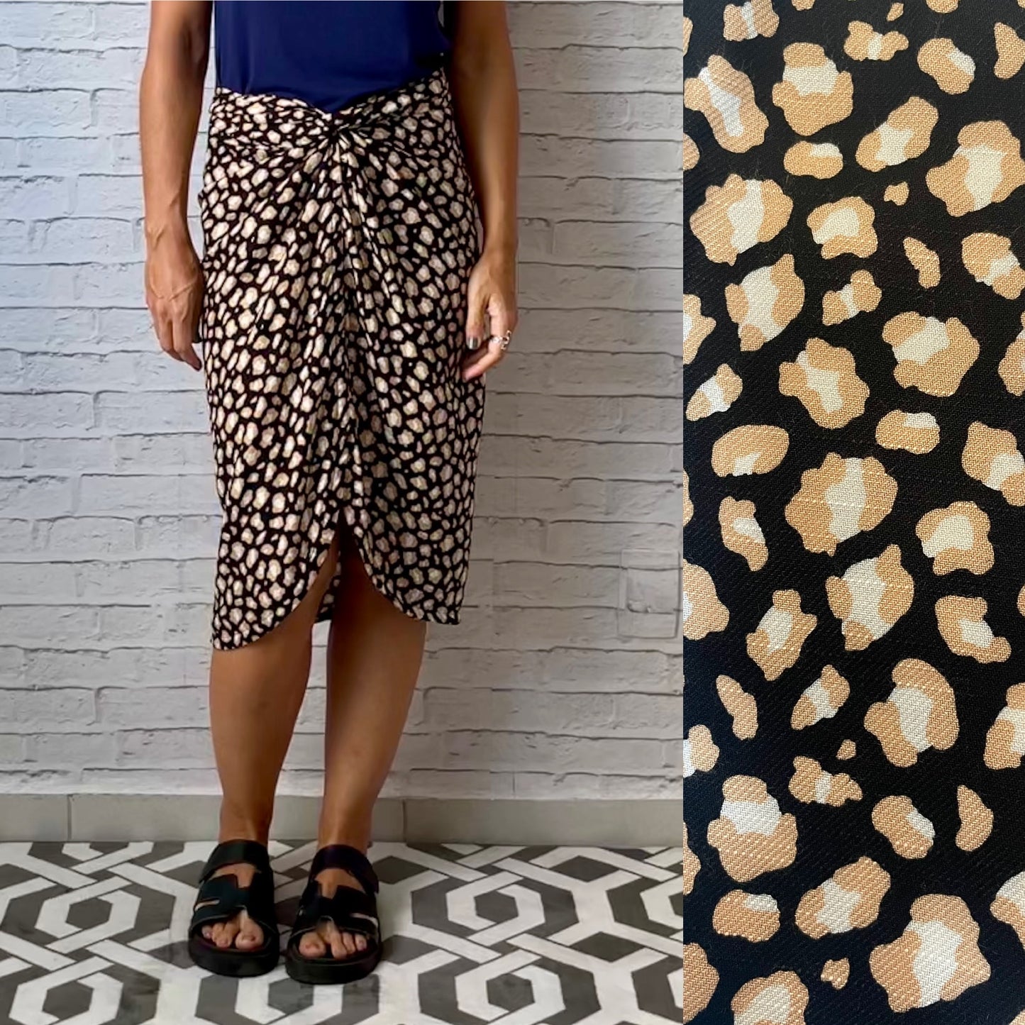 Saia Midi Transpassada em Viscose - Estampa Oncinha