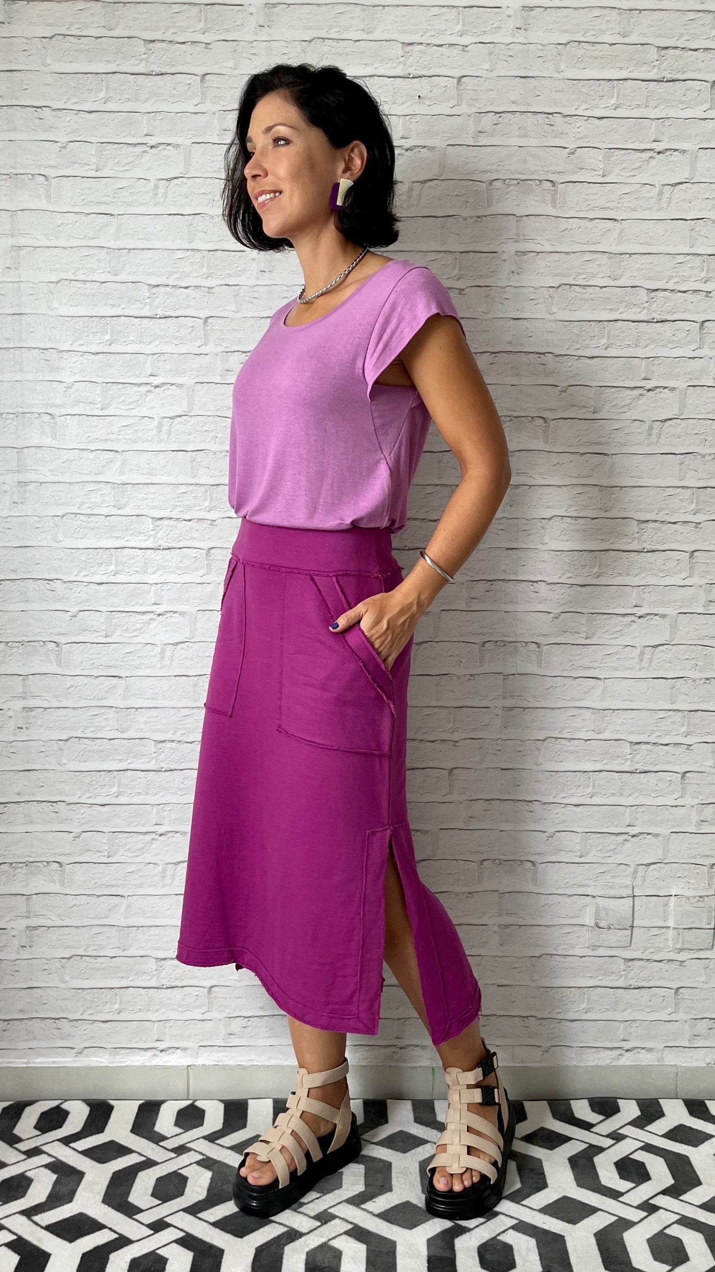 Saia Reta Moletom com bolsos (Violeta)
