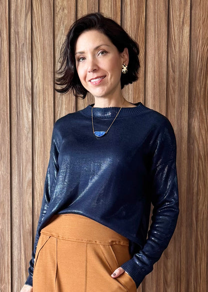Blusa Tricô Metalizado - Azul