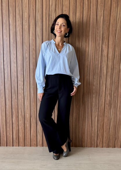Camisa listrada azul gola padre