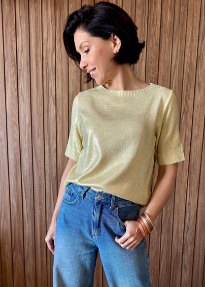 Camiseta Tricot Metalizado - Amarelo Candy