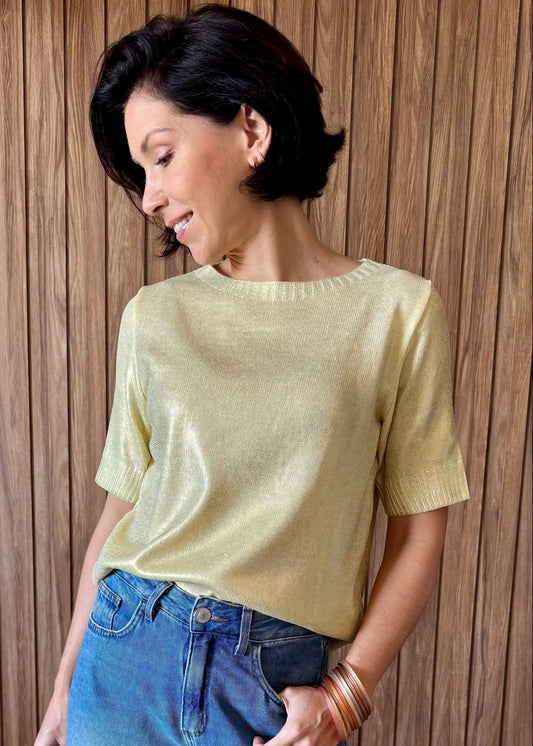 Camiseta Tricot Metalizado - Amarelo Candy - Maira da Mai Style