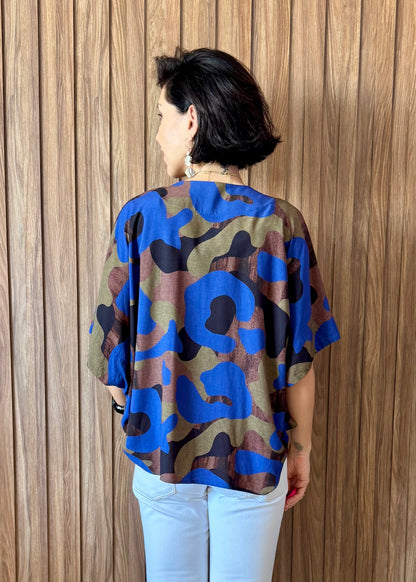 Kimono em Viscose Camuflagem Urbano Azul