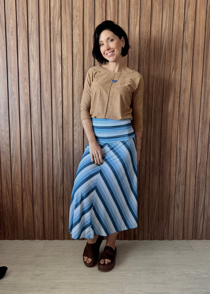 Saia cós dobrado listrada azul