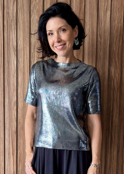 Camiseta Tricot Metalizado - Prata